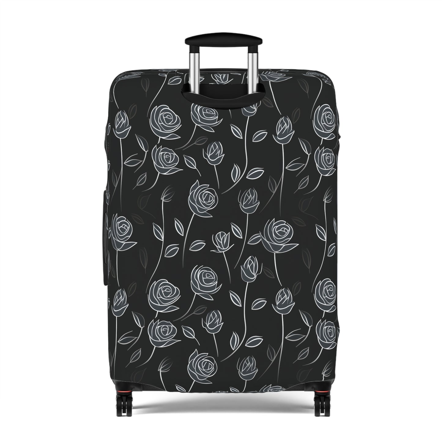 Contrasting Elegance: White Outlined Roses on a Black Background  - Luggage Protector and Cover 3 Sizes