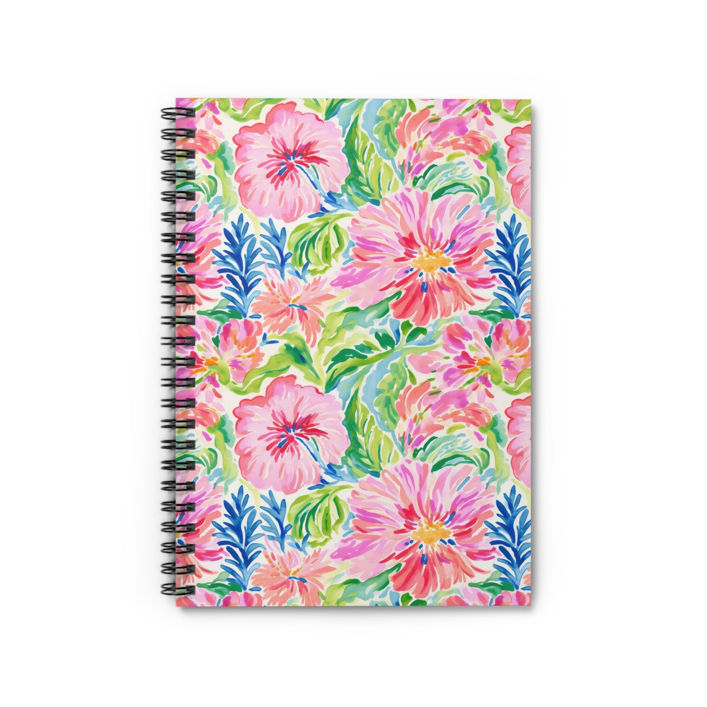 Pastel Oasis: Watercolor Hibiscus Flowers and Palms in Soft Hues Spiral Ruled Line Notebook