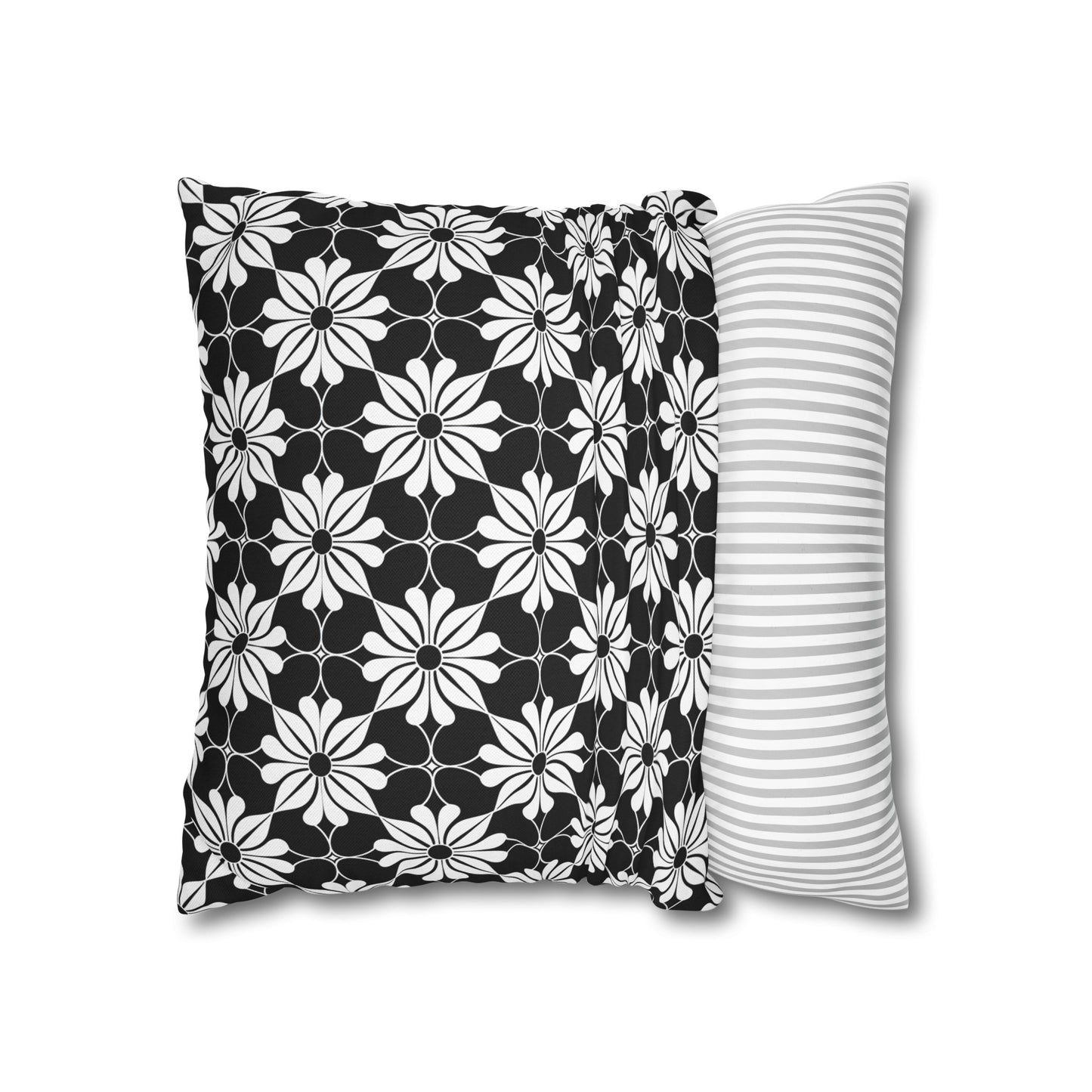 Retro Chic Monochrome Floral Geometric Flowers Spun Polyester Square Pillowcase 4 Sizes