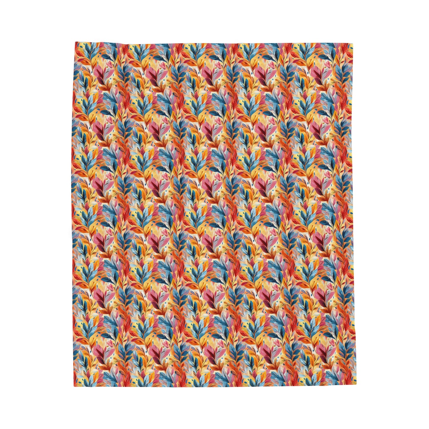 Vibrant Autumn Feathers in Hues of Orange, Yellow, Blue, and Pink on a Textured Background Velveteen Plush Blanket 3 Sizes