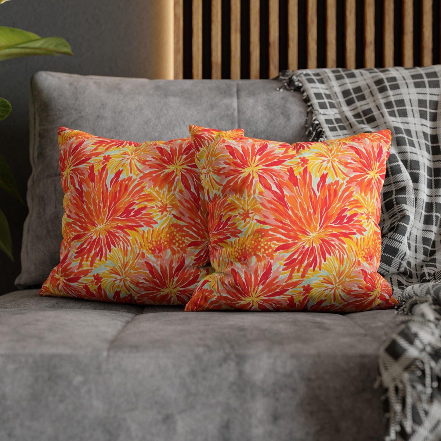 Golden Citrus Blooms: Vibrant Orange and Yellow Watercolor Flowers Spun Polyester Square Pillowcase 4 Sizes