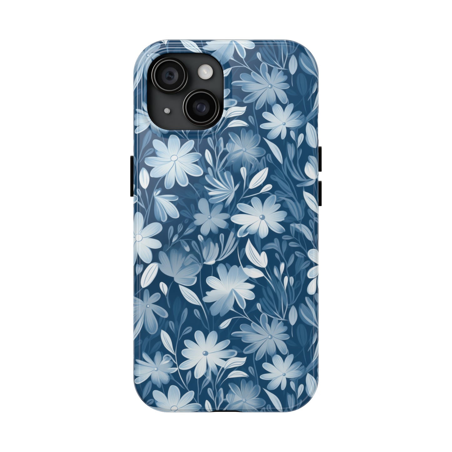 Gentle Elegance: Soft Muted Blue Flower Design Iphone Tough Phone Case