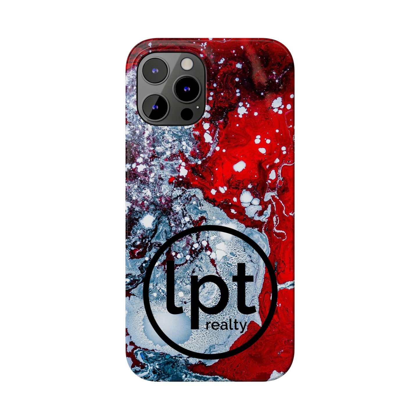 LPT Realty Logo -  Red, Black and White Alcohol Ink Design Iphone 15-12 Slim Phone Case