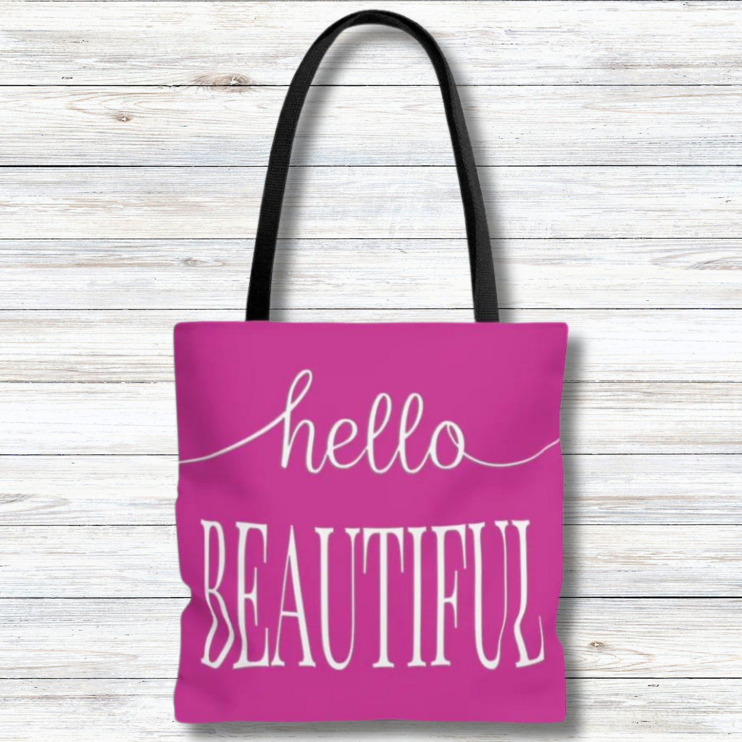 Hello Beautiful in White & Pink - Canvas Tote 3 Sizes