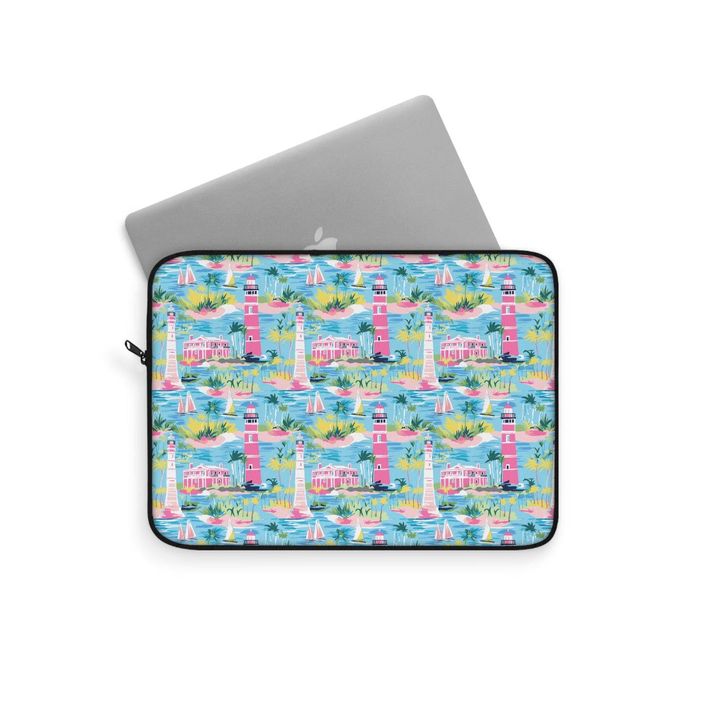 Coastal Charms: Sailboats and Lighthouses Adorning the Coastline Laptop or Ipad Protective Sleeve Three Sizes Available