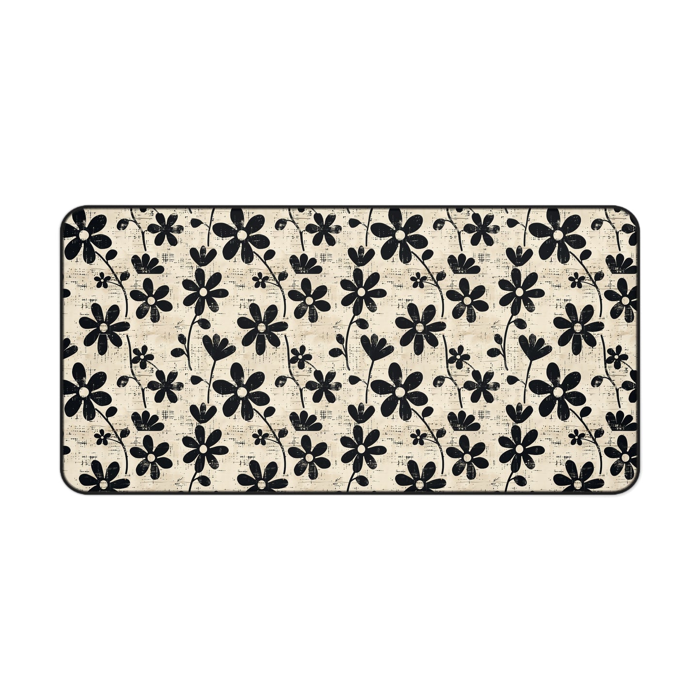 Distressed Black Floral on Beige Background Extended Gaming Mouse Pad  Desk Mat  - 3 Sizes