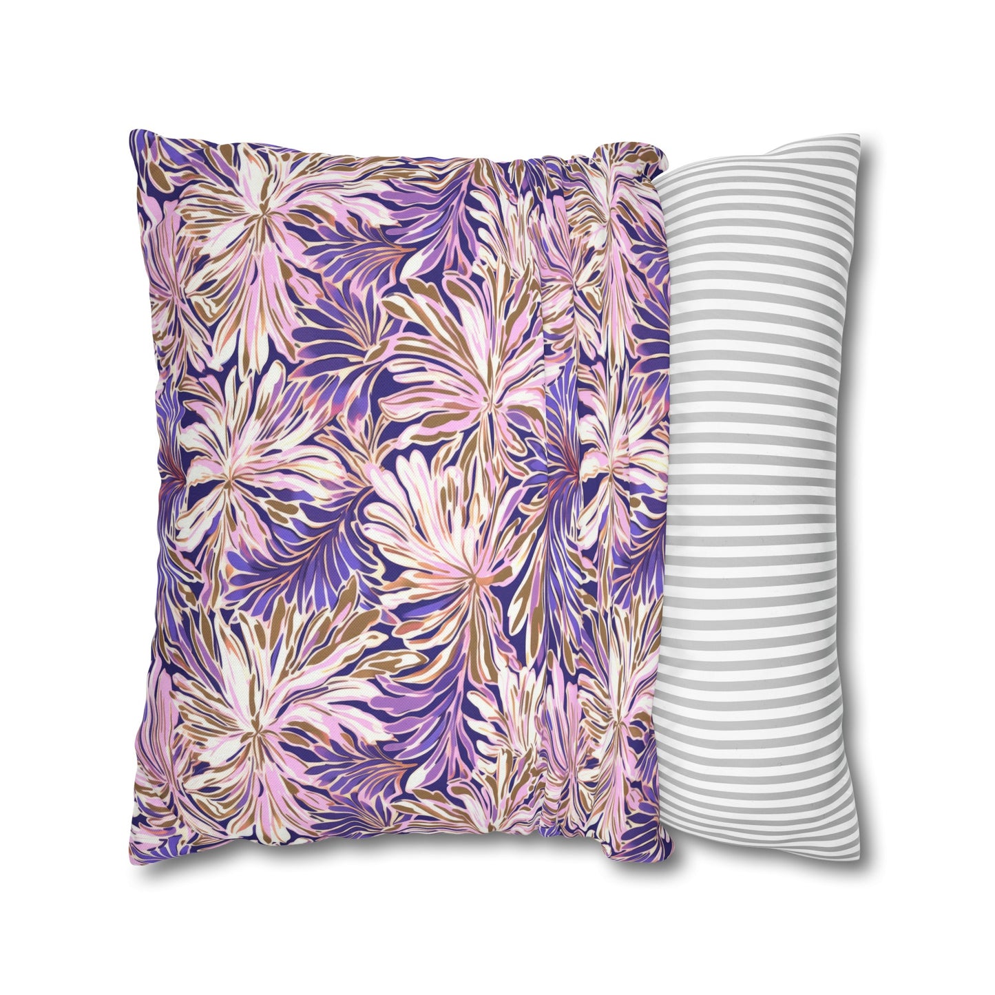 Gilded Blooms: Purple, Pink, and Gold Abstract Watercolor Flowers Spun Polyester Square Pillowcase 4 Sizes