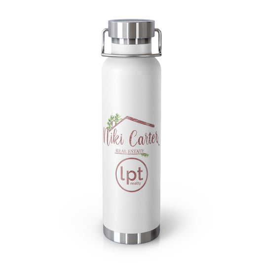 Niki Carter Pink Sparkle Logo & LPT - Copper Vacuum Insulated Bottle Multiple Colors, 22oz