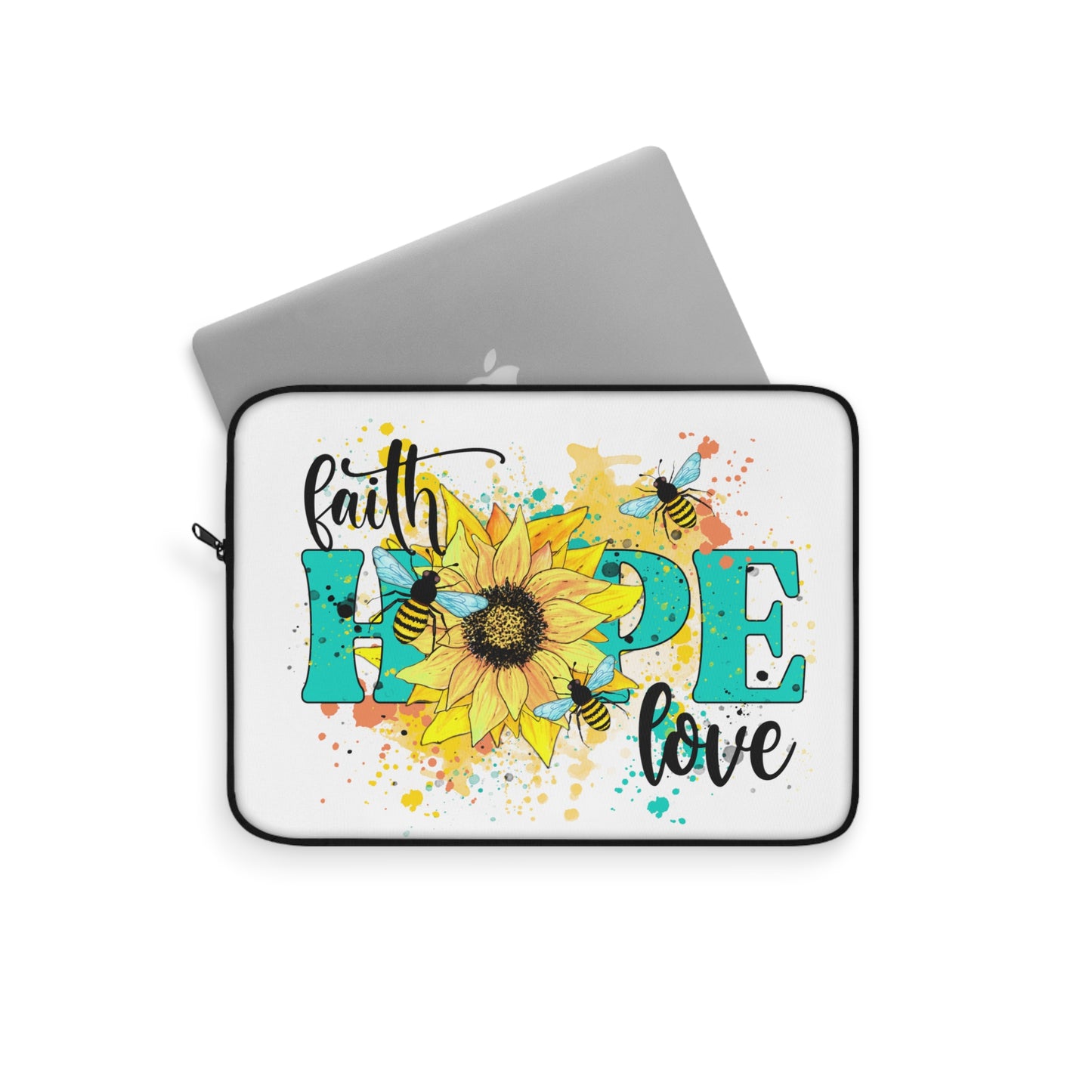 Faith Hope Love Daisy Flower on Yellow Laptop or Ipad Protective Sleeve 3 Sizes Available