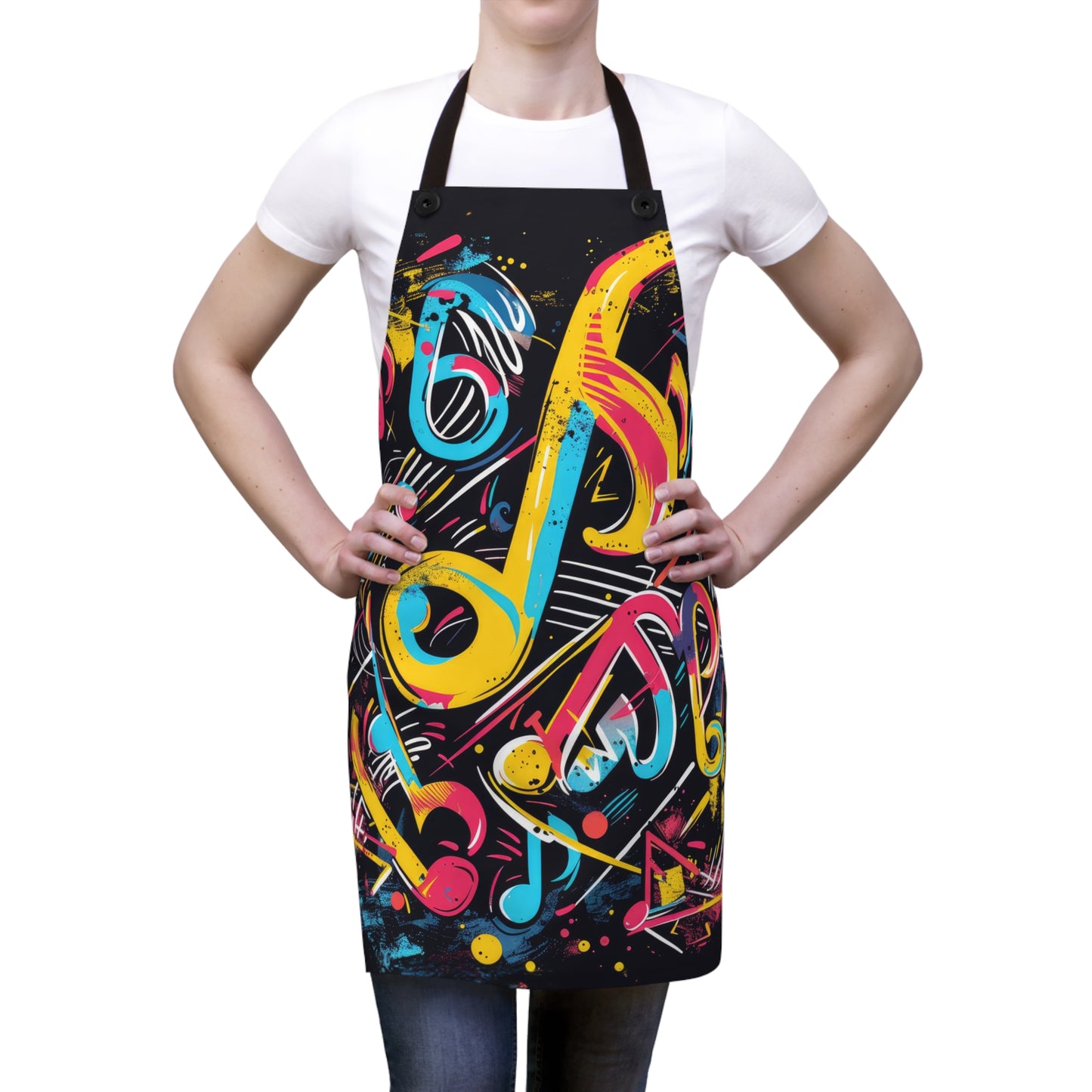 Electric Music Vibes Abstract Neon Musical Notes with Energetic Colors Kitchen Chef Apron