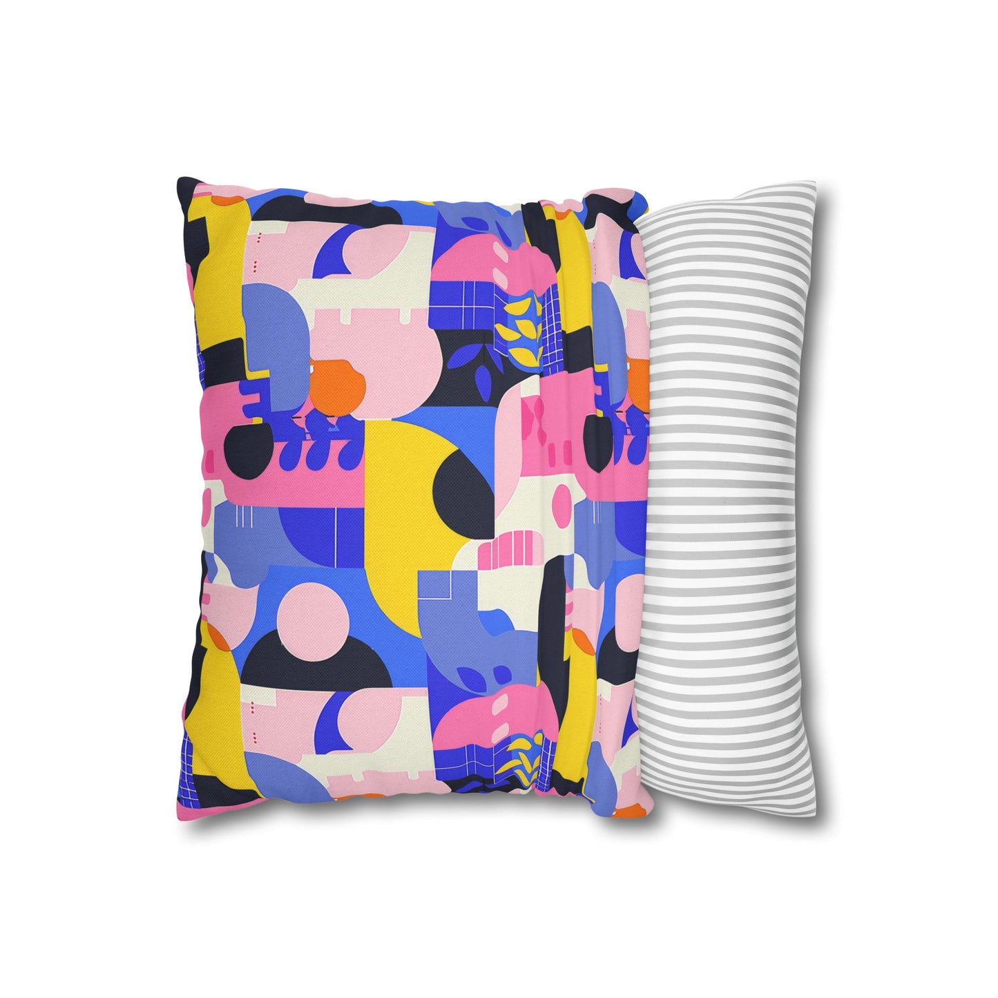 Pop Art in Vibrant Bold Geometric Colors Spun Polyester Square Pillowcase 4 Sizes