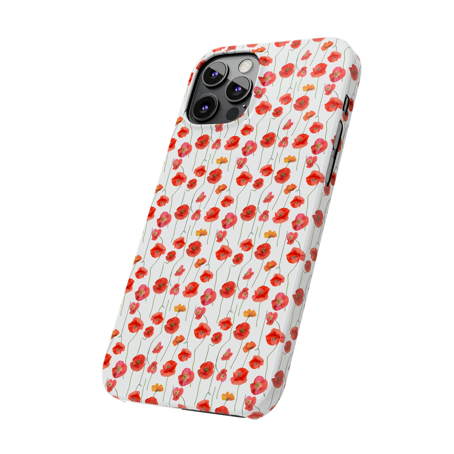 Vivid Elegance: Bright Red Poppies on a White Background Iphone 15-12 Slim Phone Case