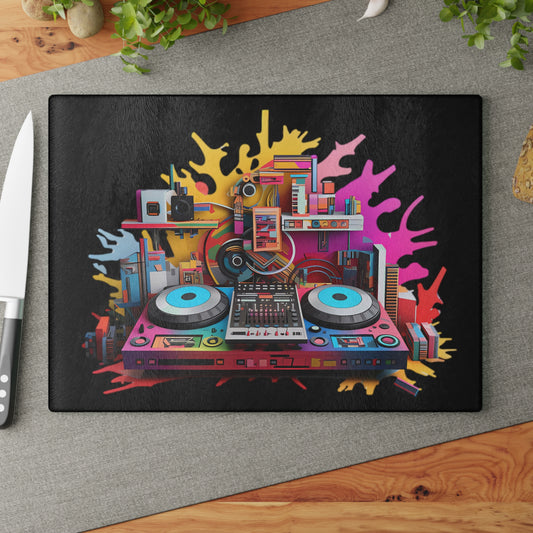 Vibrant Abstract Music DJ Booth Setup - Glass Cutting Board  8" x 11" and 11" x 15"