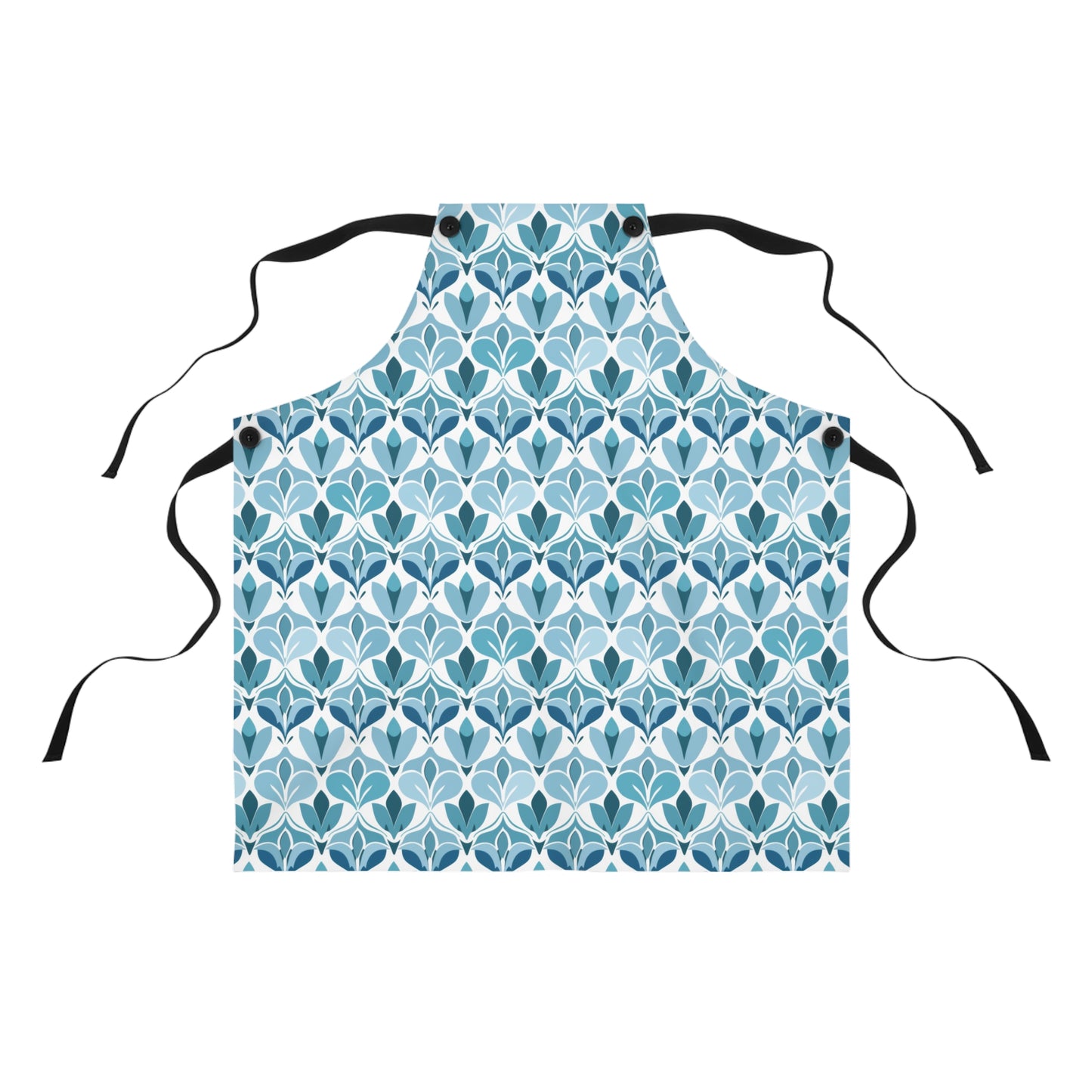 Elegant Floral Pattern in Shades of Aqua and Teal, Forming Graceful Botanical Motifs Kitchen Chef Apron