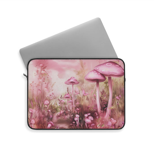 Dreamy Pink Mushrooms and Ethereal Fairy  Laptop or Ipad Protective Sleeve 3 Sizes Available