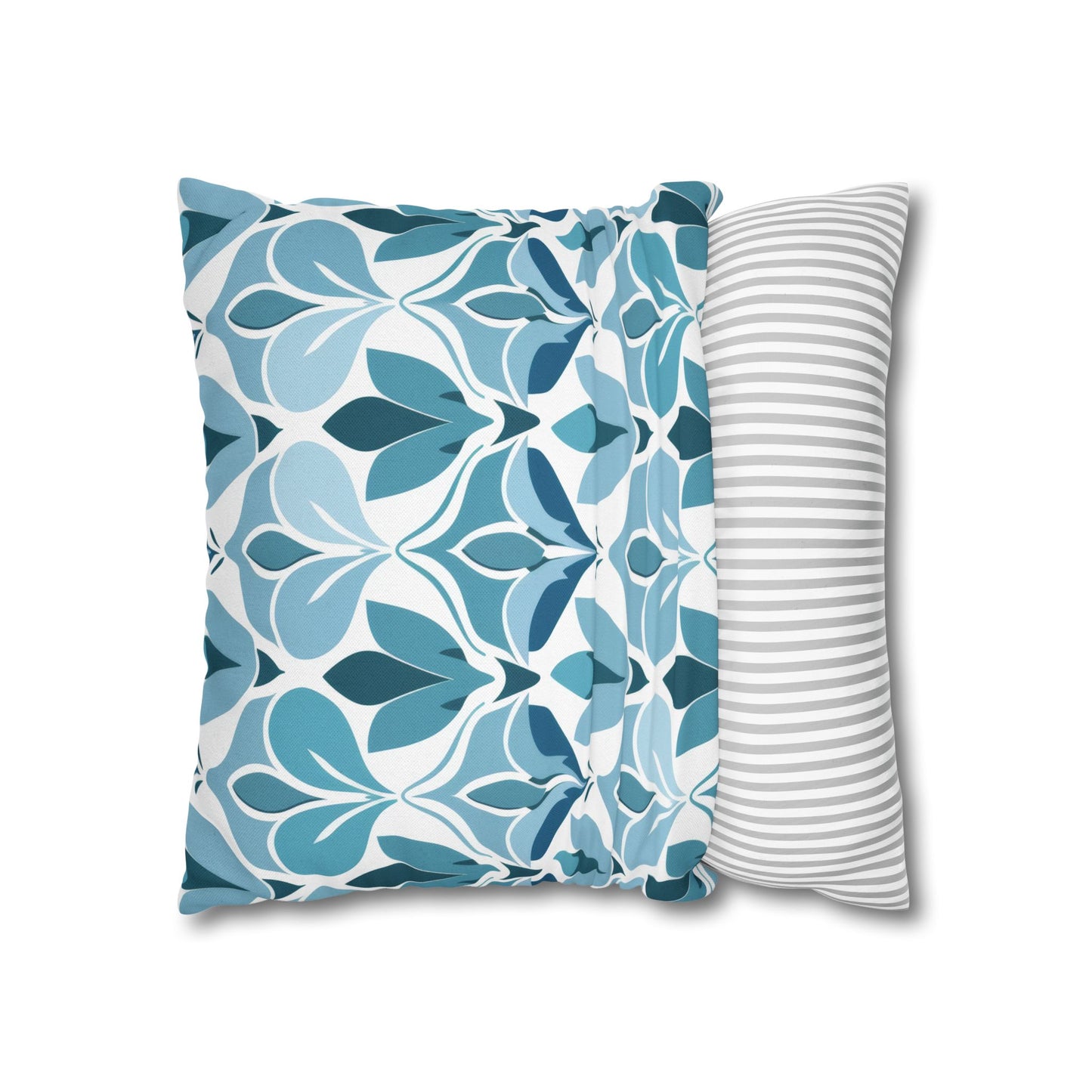 Elegant Floral Pattern in Shades of Aqua and Teal, Forming Graceful Botanical Motifs Spun Polyester Square Pillowcase 4 Sizes