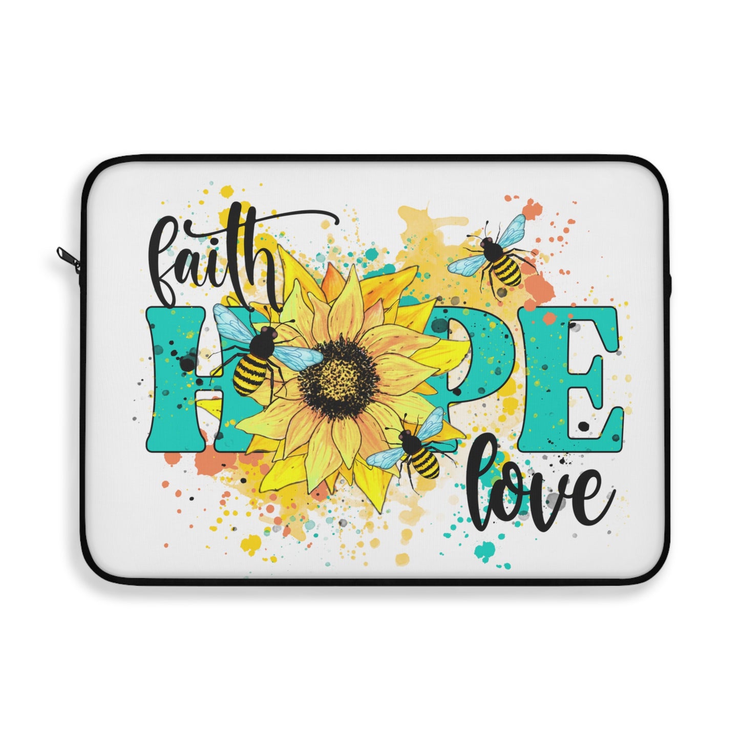 Faith Hope Love Daisy Flower on Yellow Laptop or Ipad Protective Sleeve 3 Sizes Available