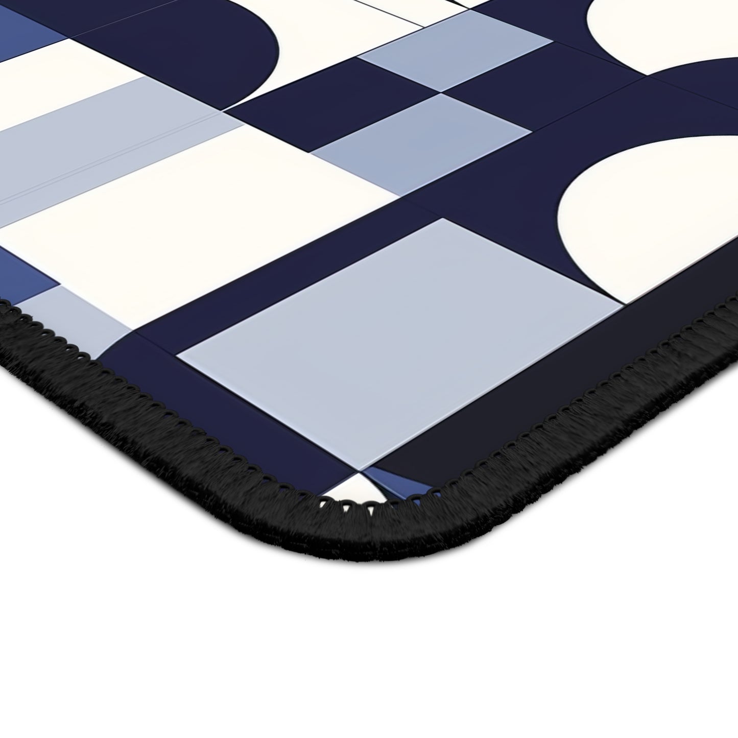 Navy Blue and White Mid-Century Modern Design Gaming Mouse Pad with Finished Edges