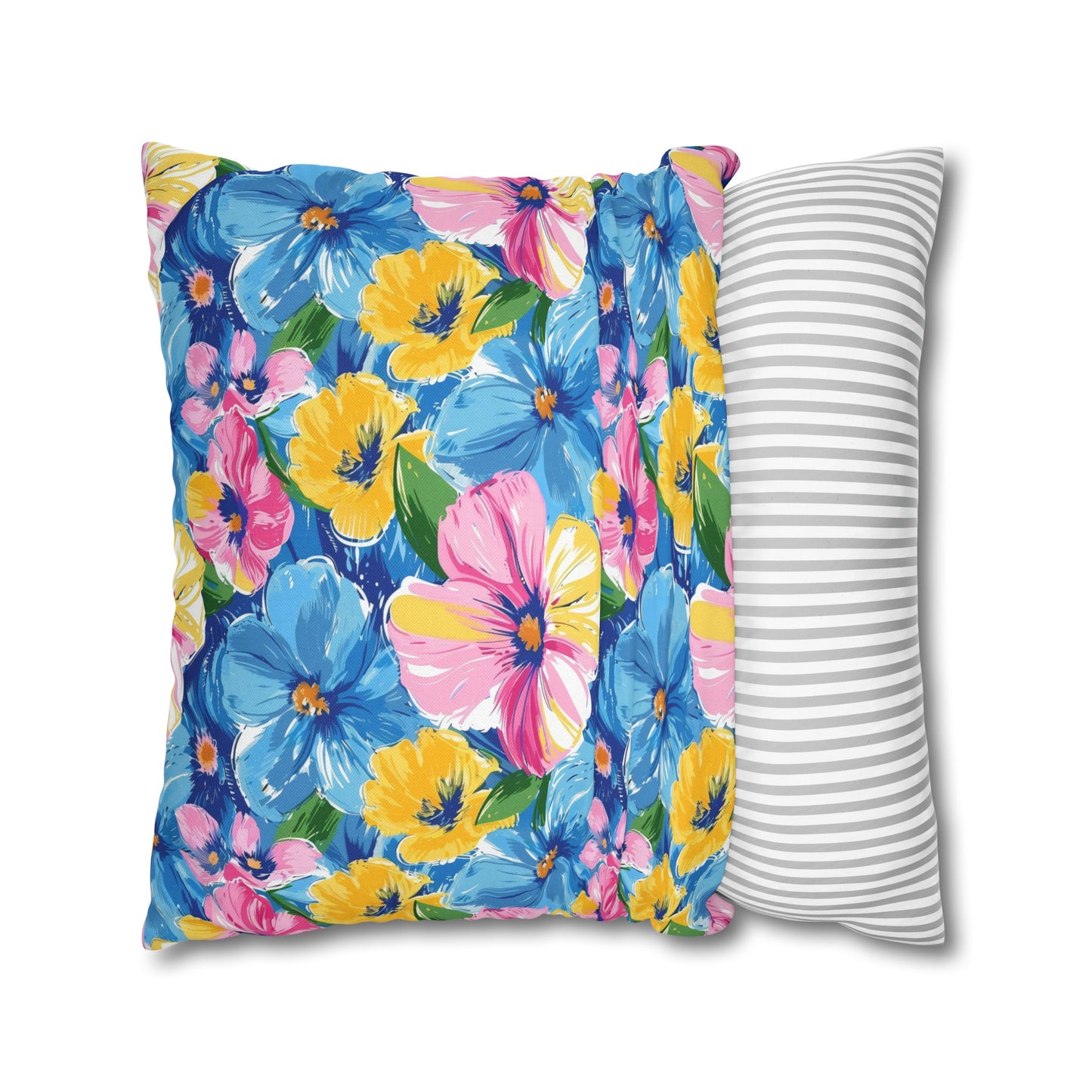 Sunny Serenade: Large Blooms of Yellow, Blue, and Gold in Watercolor Spun Polyester Square Pillowcase 4 Sizes