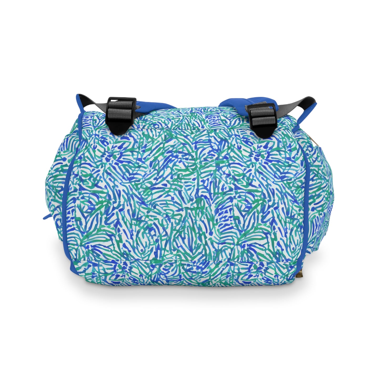 Tropical Fusion: Abstract Palm Leaves in Lime Green and Blue Hues  Multifunctional Diaper Backpack