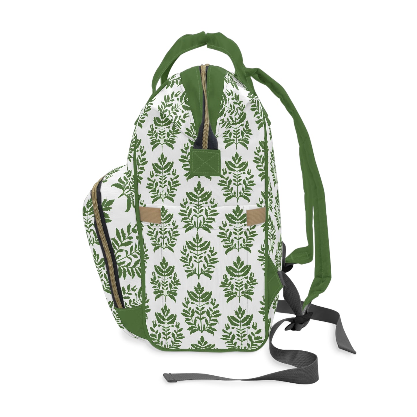 Verdant Harmony in Elegant Green Botanical Block Print Pattern Multifunctional Diaper Backpack