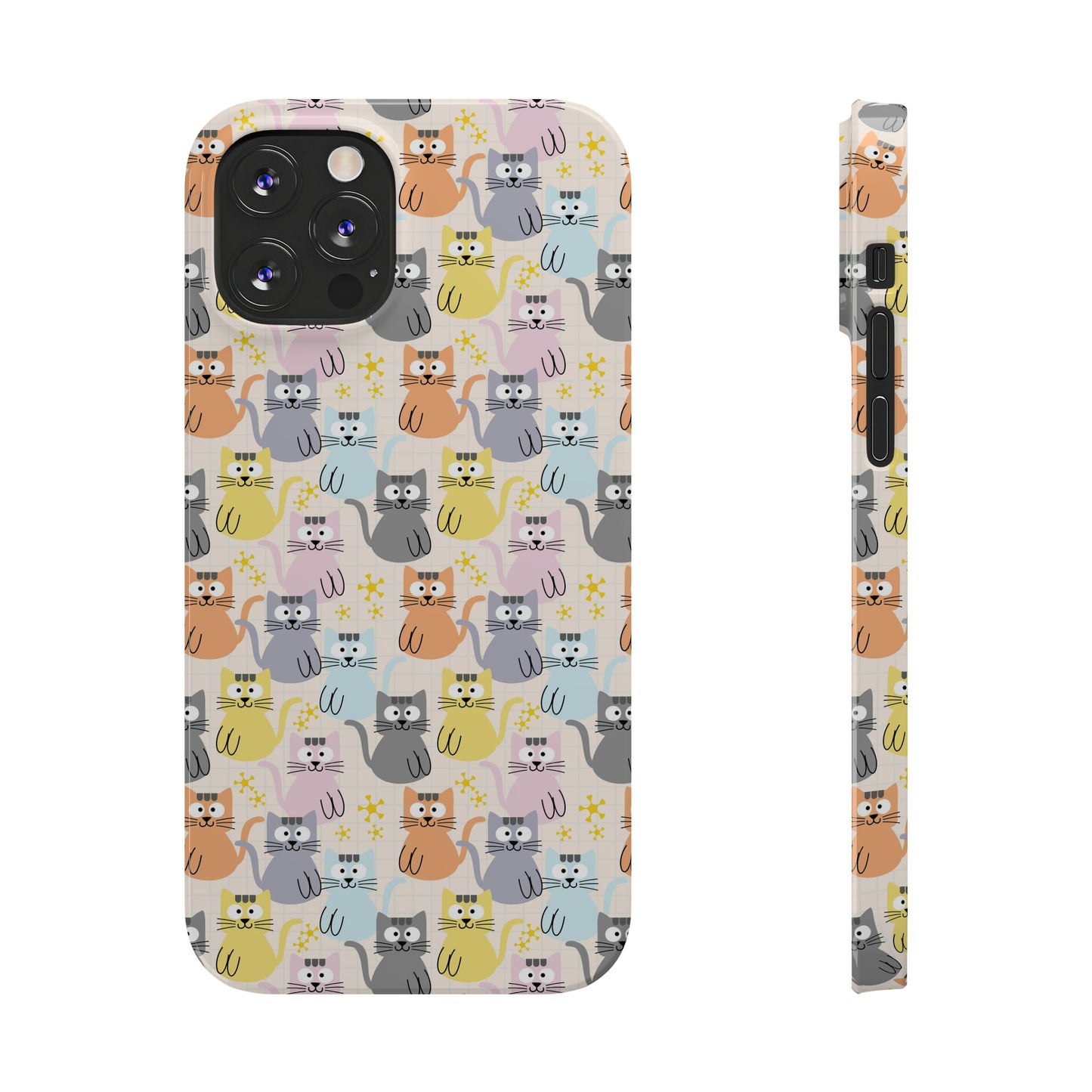 Adorable Cartoon Kitties: Pastel-Colored and Overflowing with Cuteness Iphone 15-12 Slim Phone Case