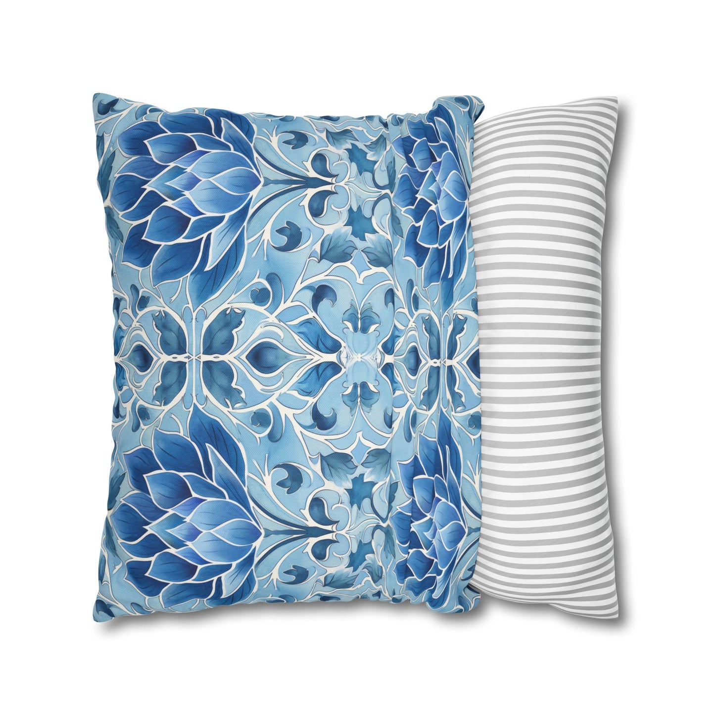 Exquisite Blue Lotus Elegance Floral Mosaic Design Spun Polyester Square Pillowcase 4 Sizes