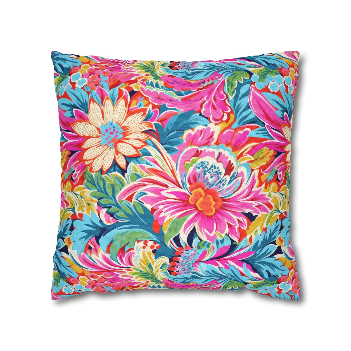 Coastal Summer Blooms: Bright Floral Watercolors in Coastal Hues Spun Polyester Square Pillowcase 4 Sizes