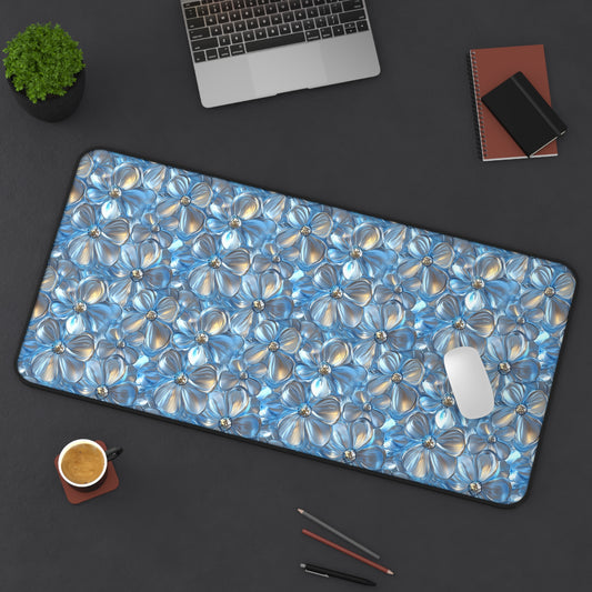 3D Silver Daisies Deskmat , Spring Flowers Desk Decoration, Floral Large Mousepad, Gaming Desk Mat, Desktop Accessory