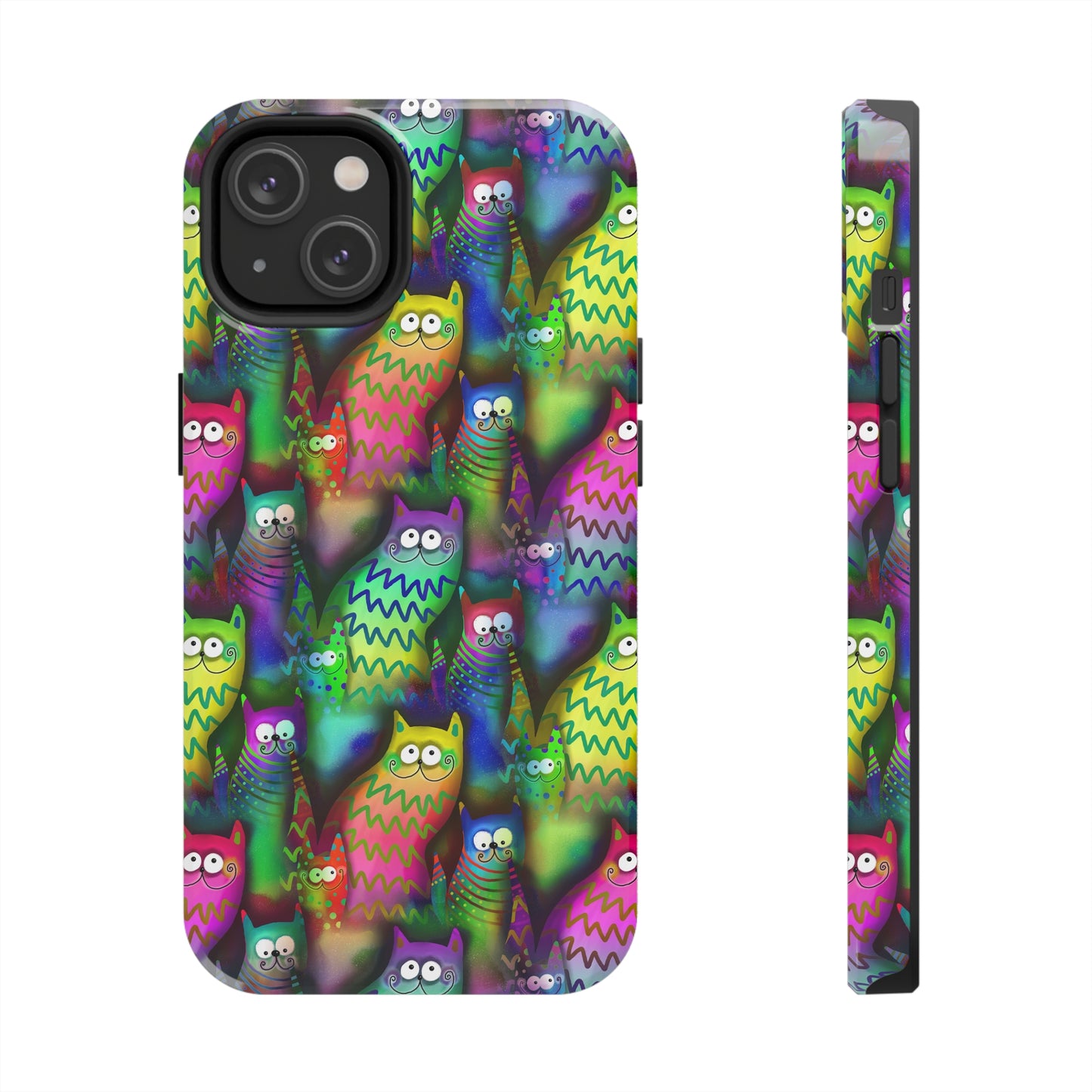 Neon Rainbow Cartoon Cats Iphone Tough Phone Case