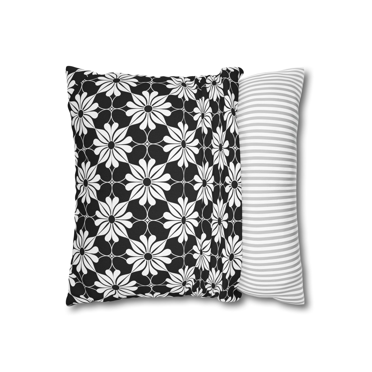 Retro Chic Monochrome Floral Geometric Flowers Spun Polyester Square Pillowcase 4 Sizes