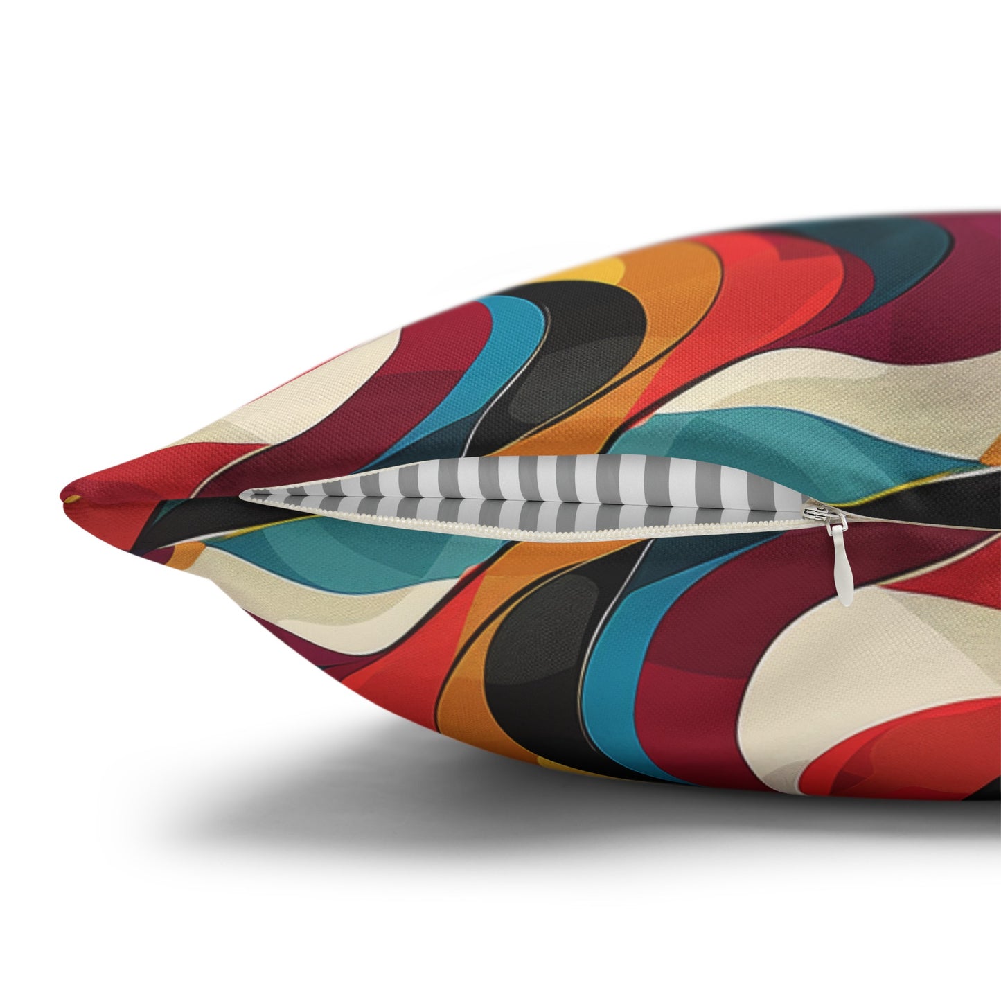 Retro Chic Vintage Blues, Reds and Yellow Waves Spun Polyester Square Pillowcase 4 Sizes