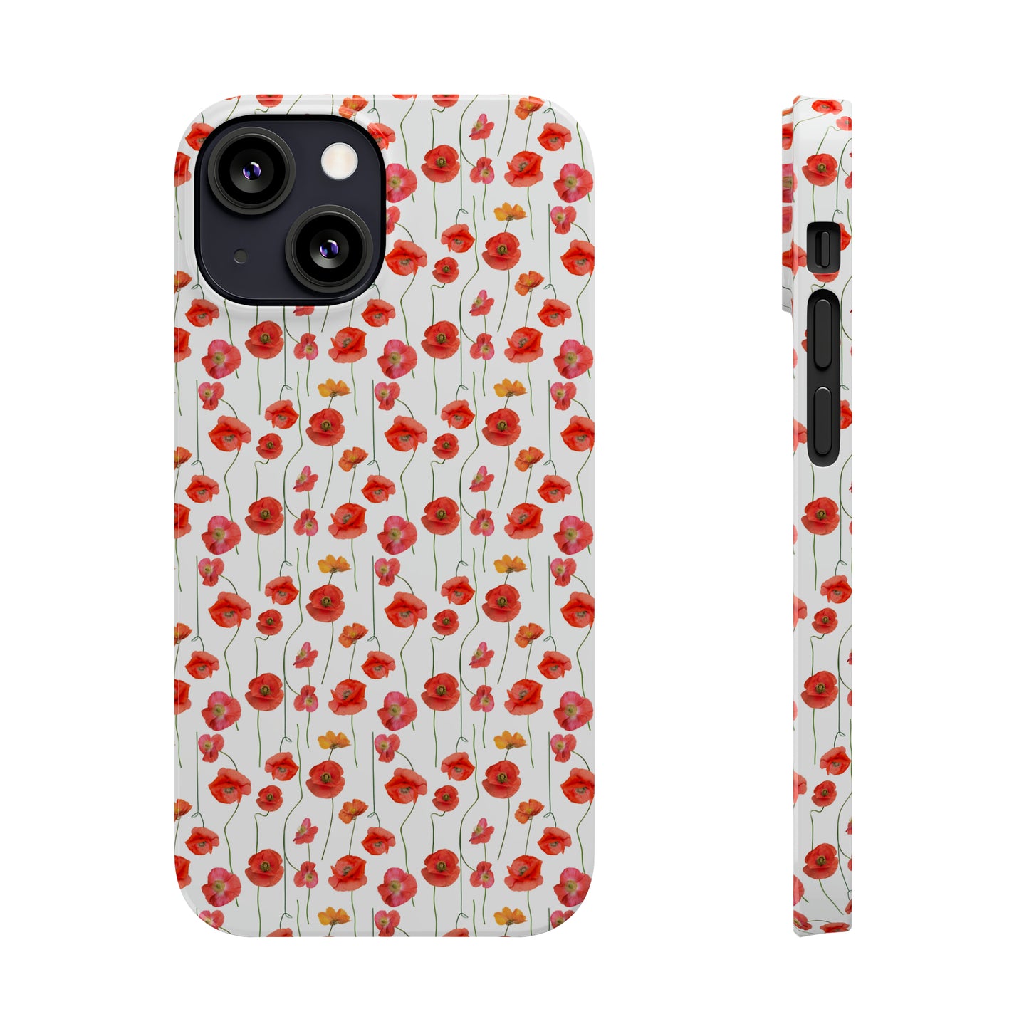 Vivid Elegance: Bright Red Poppies on a White Background Iphone 15-12 Slim Phone Case