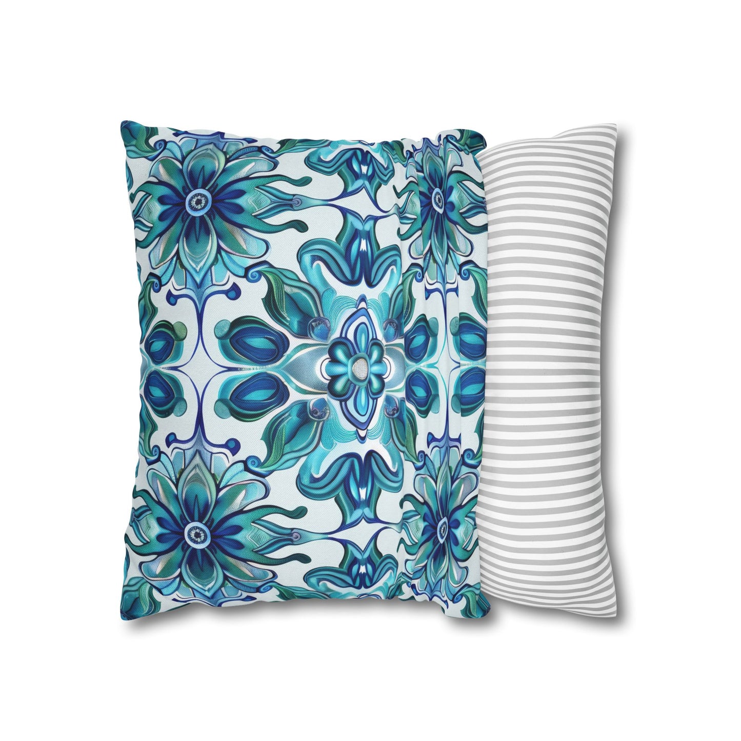 Exquisite Blue Lotus Elegance Floral Mosaic Design Spun Polyester Square Pillowcase 4 Sizes