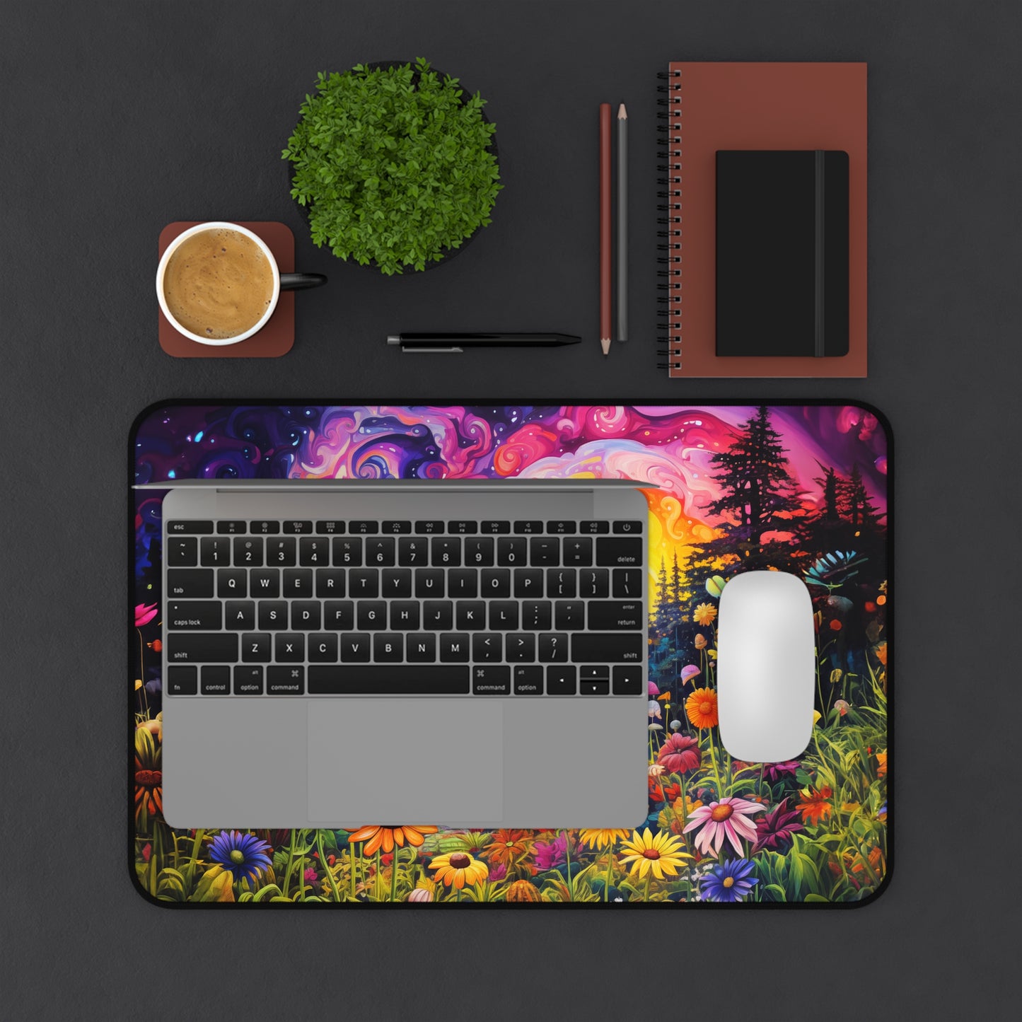 Enchanting Sunrise Over a Whimsical Field of Wildflowers - Desk Mat Extended Gaming Mouse Pad 3 Sizes