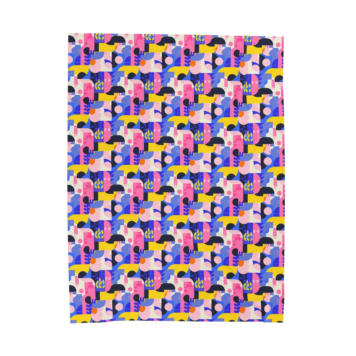 Pop Art in Vibrant Bold Geometric Colors Velveteen Plush Blanket 3 Sizes