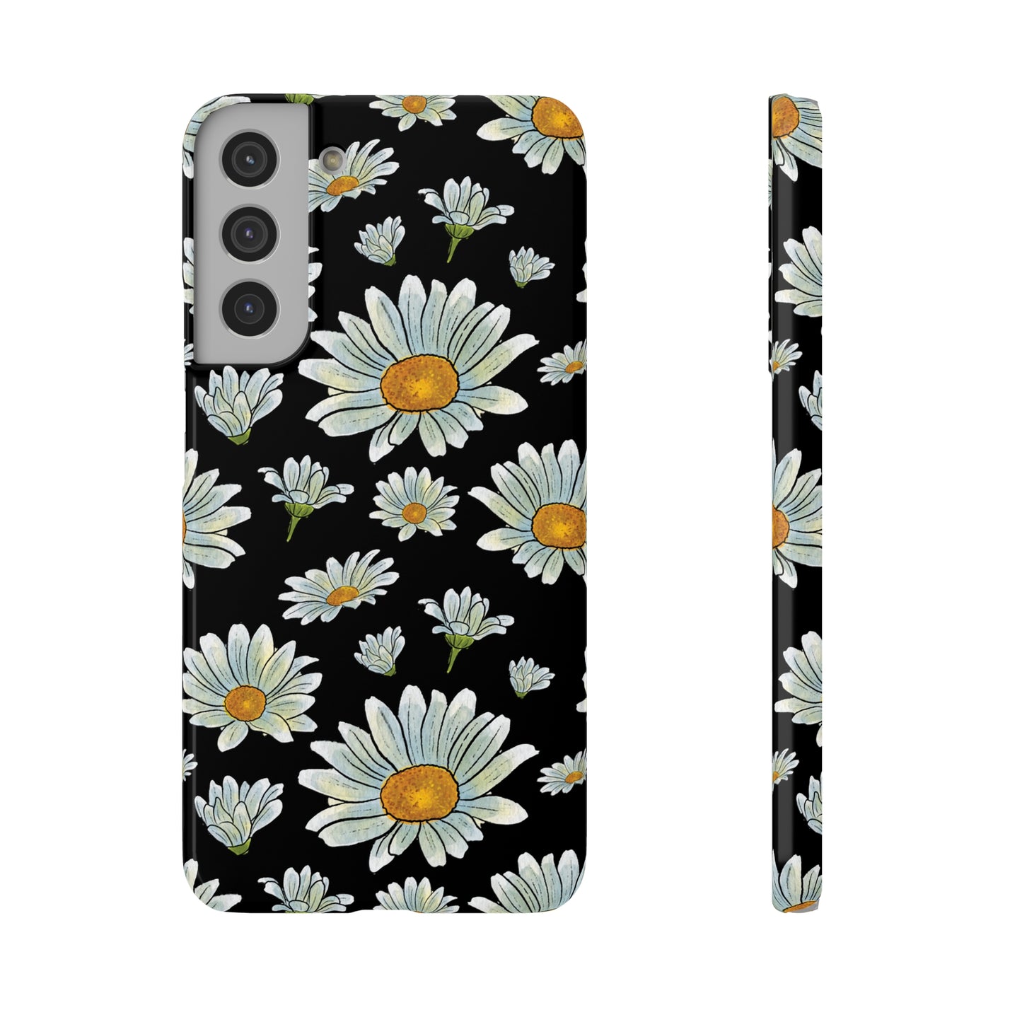 Large Watercolor Summer Daisies Blooming Against a Bold Black Background Samsung Slim Cases