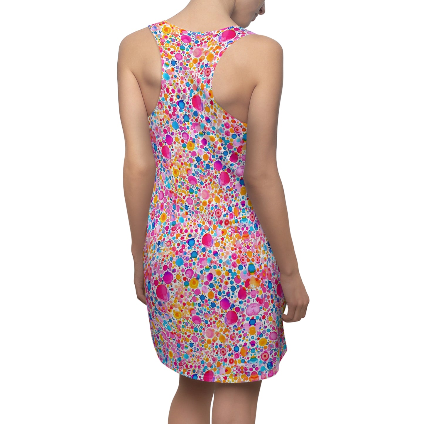 Prismatic Splatter: Rainbow Watercolor Explosion Women's Racerback Dress XS - 2XL