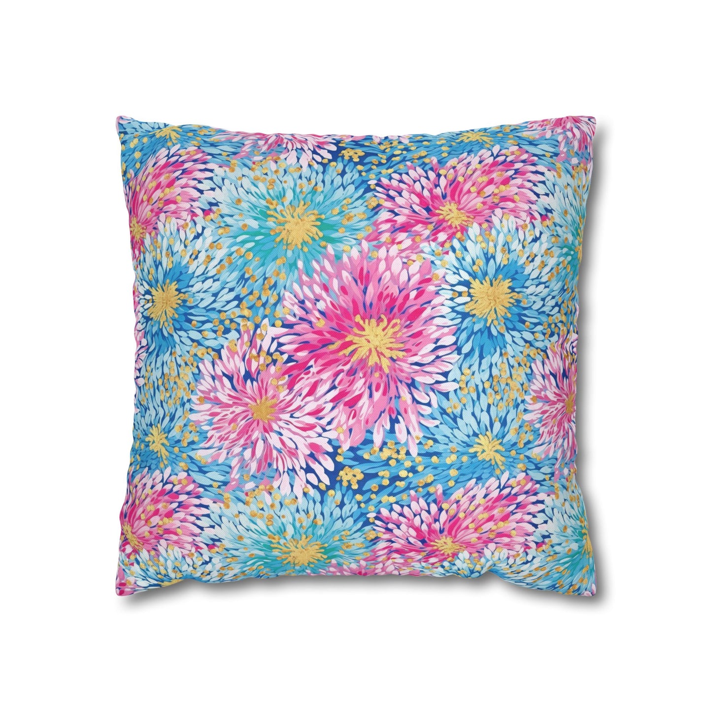 Pastel Harmony: Watercolor Chrysanthemums in Pink, Blue, and Yellow Spun Polyester Square Pillowcase 4 Sizes