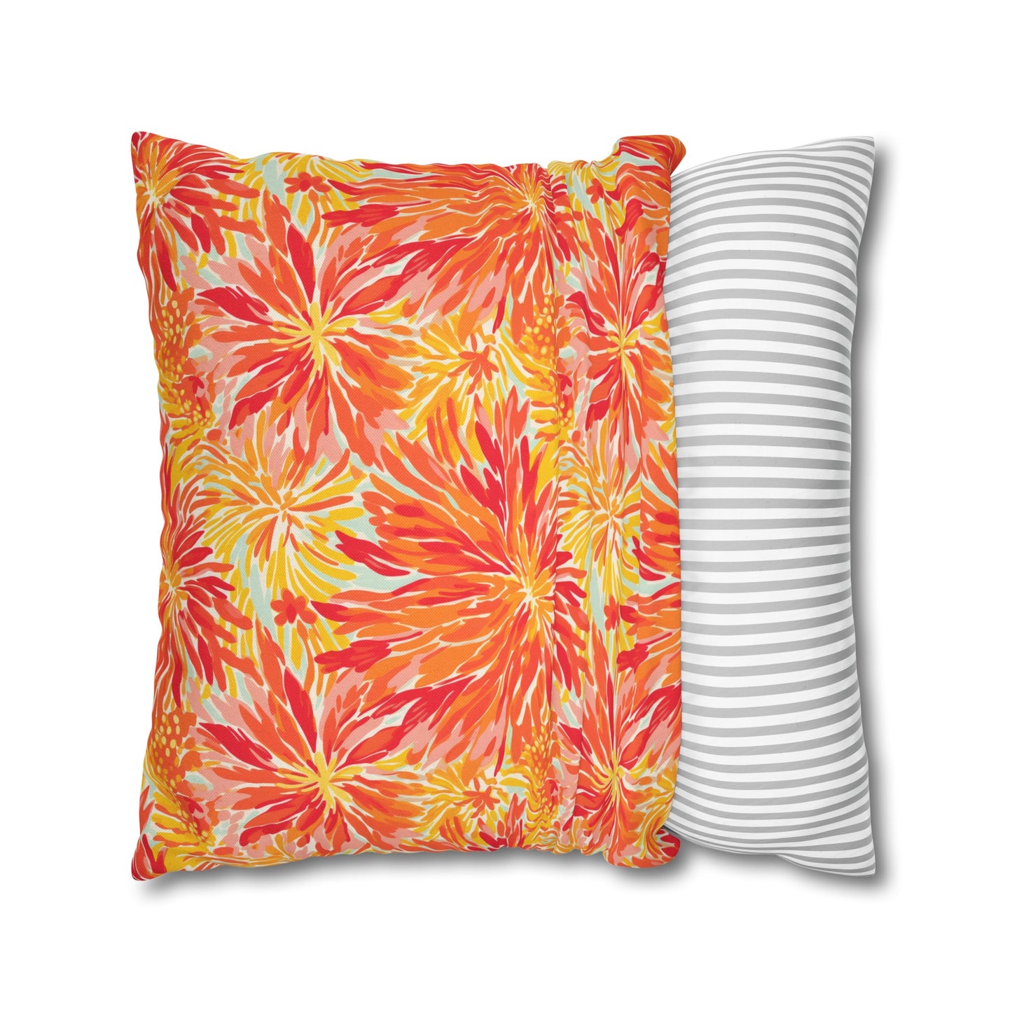 Golden Citrus Blooms: Vibrant Orange and Yellow Watercolor Flowers Spun Polyester Square Pillowcase 4 Sizes