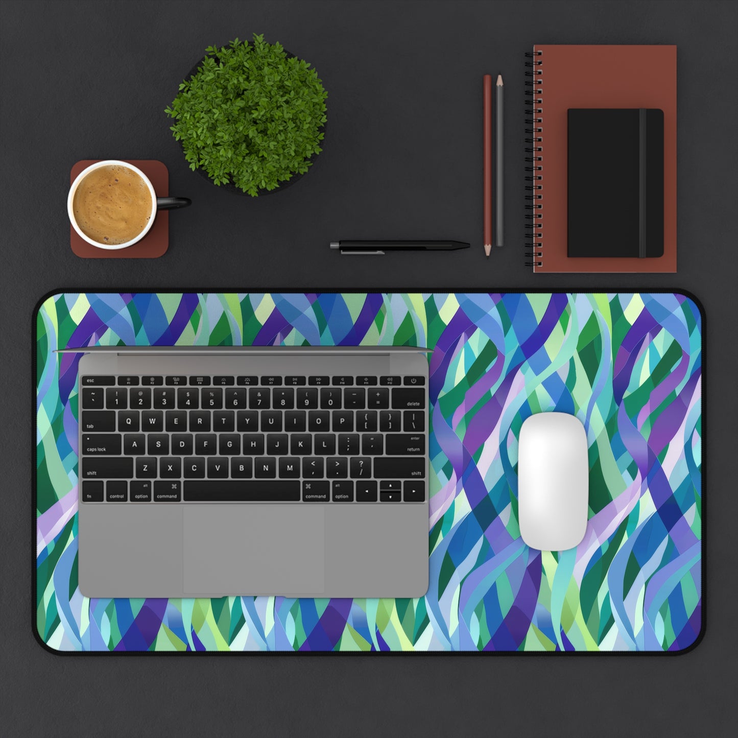 Vibrant Purple Blue and Green Ribbons Extended Gaming Mouse Pad  Desk Mat  - 3 Sizes