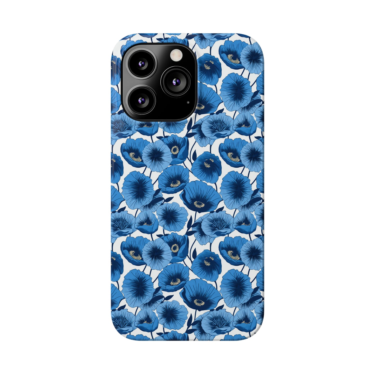 Vivid Blooms Bright Blue Poppies Design Iphone 15-12 Slim Phone Case