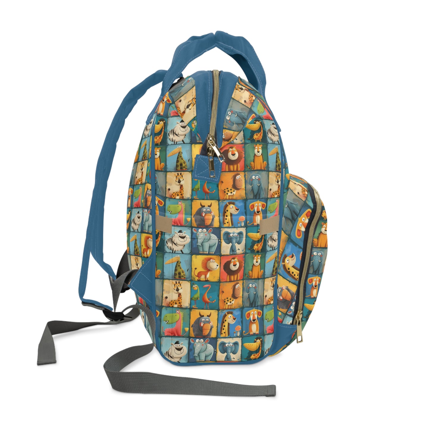 Cartoon Animals in a Vibrant Patchwork Wonderland Multifunctional Diaper Backpack