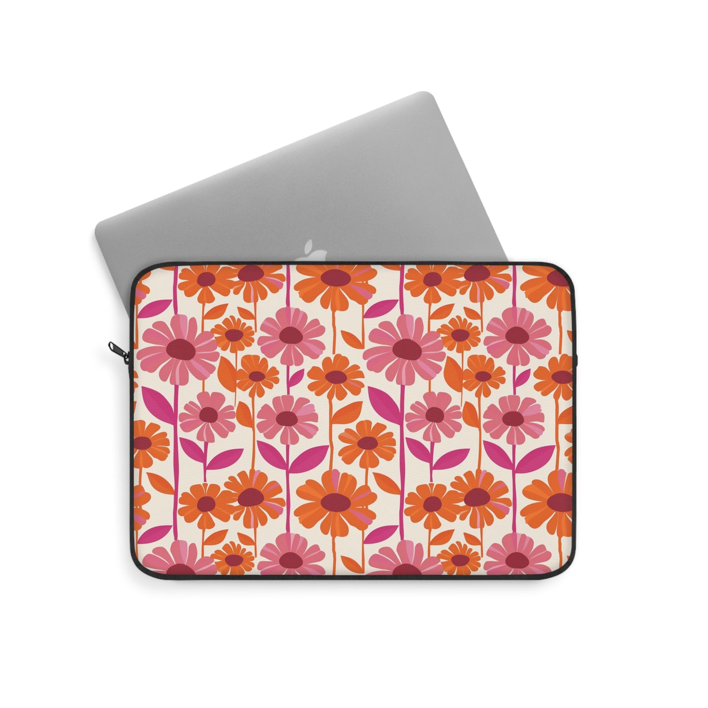 Retro Floral Bliss with Bold Pink and Orange Flower Design Laptop or Ipad Protective Sleeve 3 Sizes Available