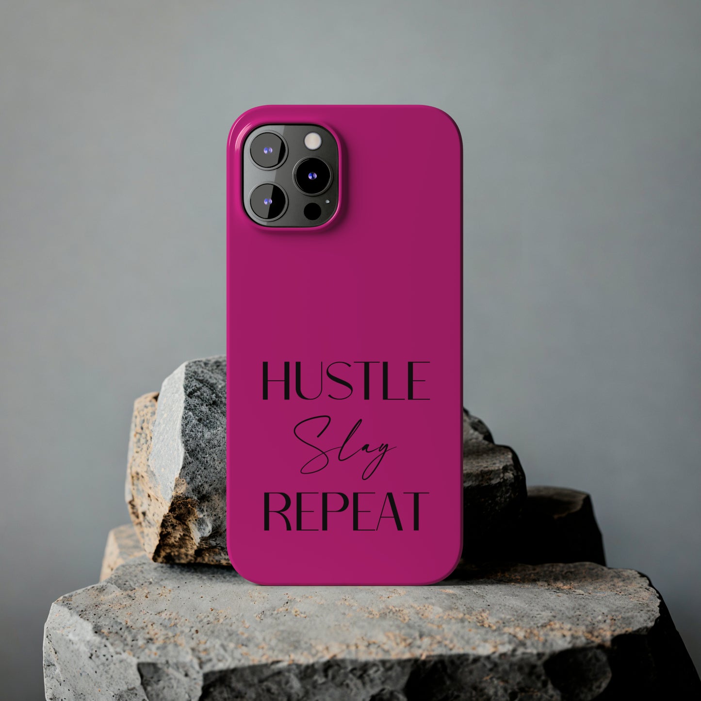 Pink & Black - Hustle Slay Repeat Iphone 15-12 Slim Phone Case