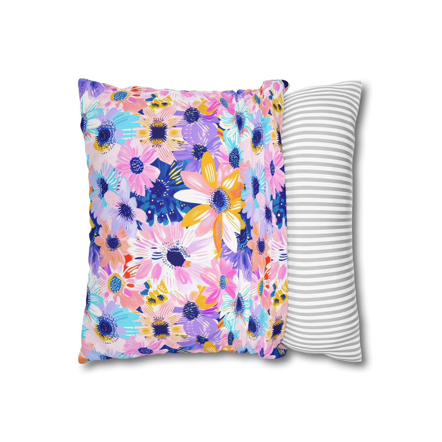 Watercolor Wonderland: Large Colorful Daisies Blooming with Radiance Spun Polyester Square Pillowcase 4 Sizes