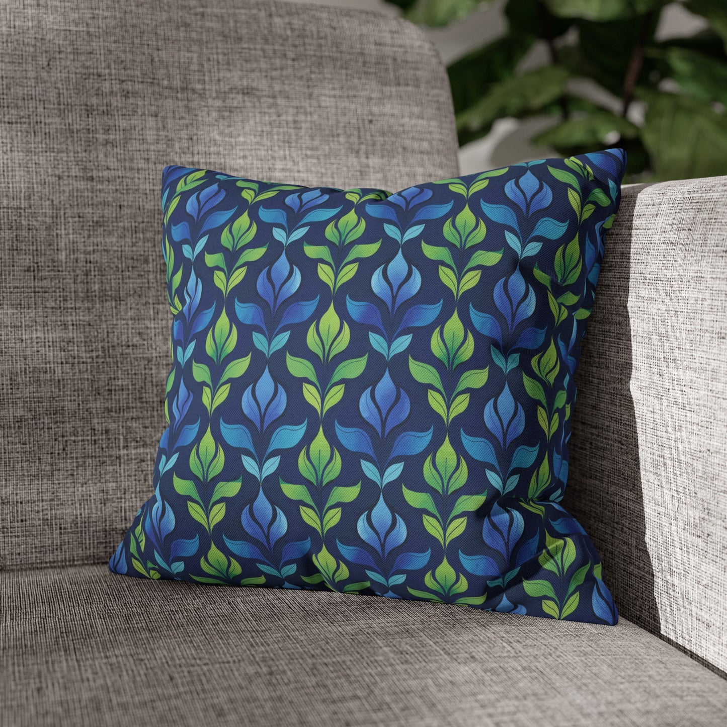 Vintage Blue and Green Botanical Spun Polyester Square Pillowcase 4 Sizes