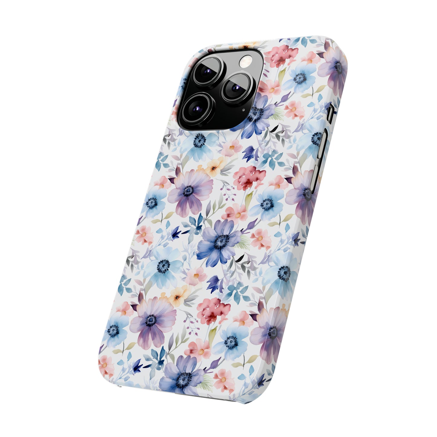 Pastel Pink Purple and Blue Watercolor Flowers Iphone 15-12 Slim Phone Case