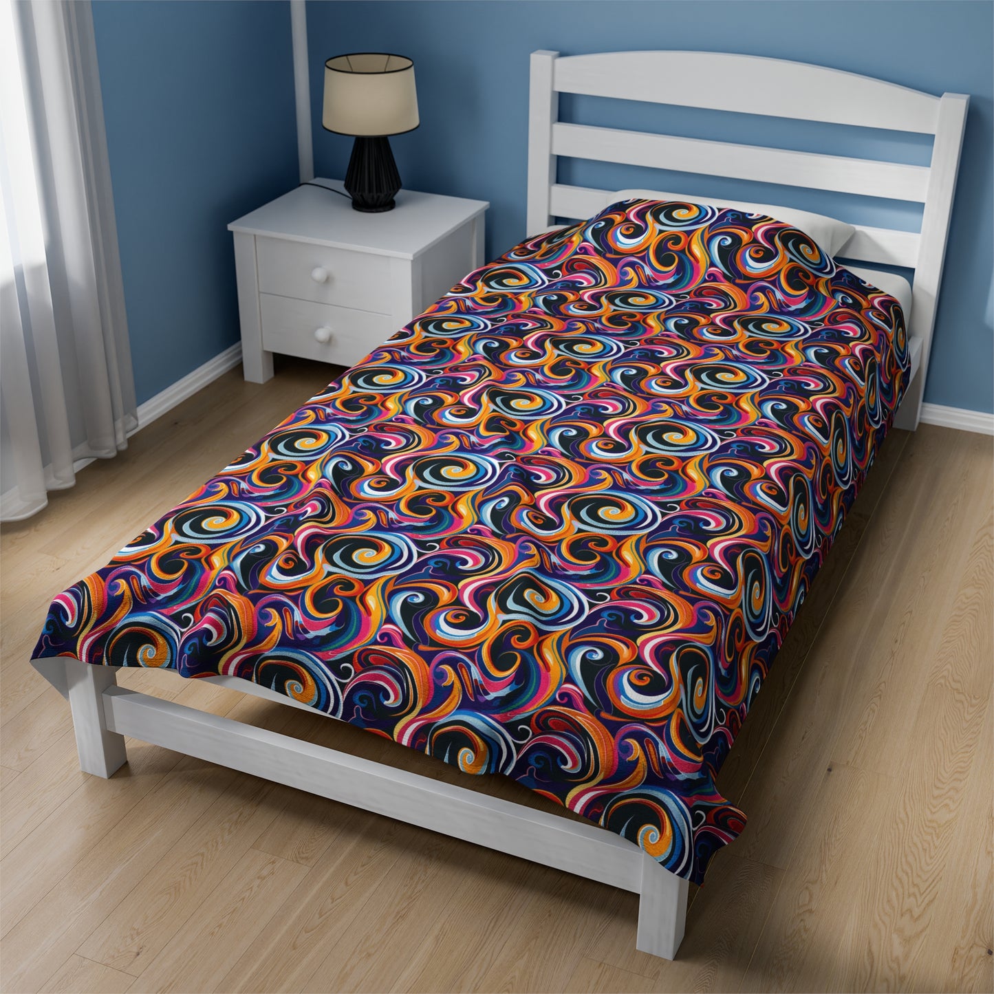 Psychedelic Groovy Vibrant Rainbow Swirls Velveteen Plush Blanket 3 Sizes