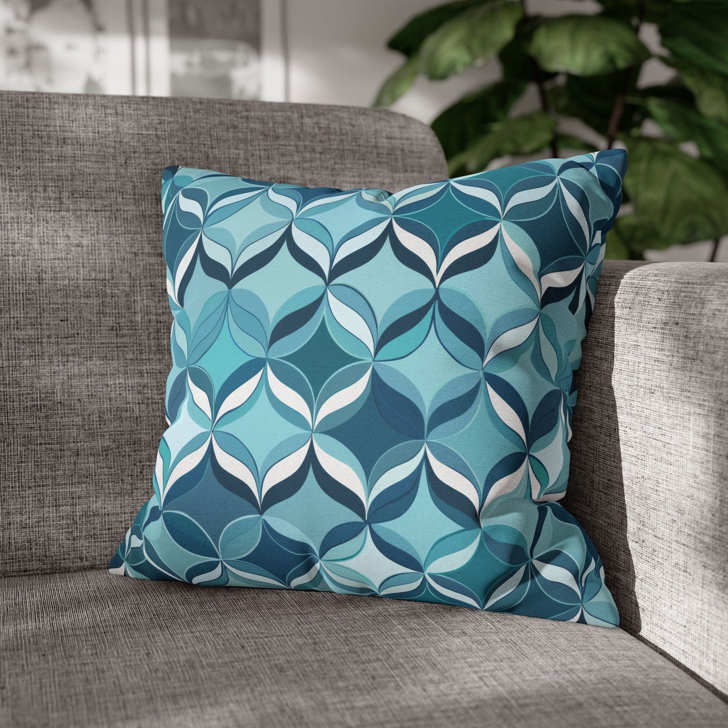 Modern Chic Aqua and Cream Geometric Pattern Spun Polyester Square Pillowcase 4 Sizes